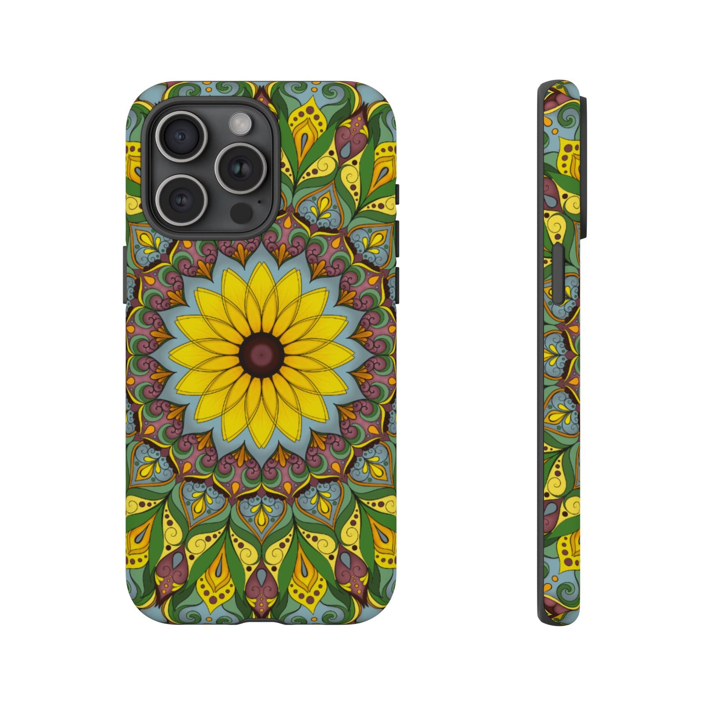 "Black Eyed Susan" Mandala Phone Case — Floral Boho Tough Case