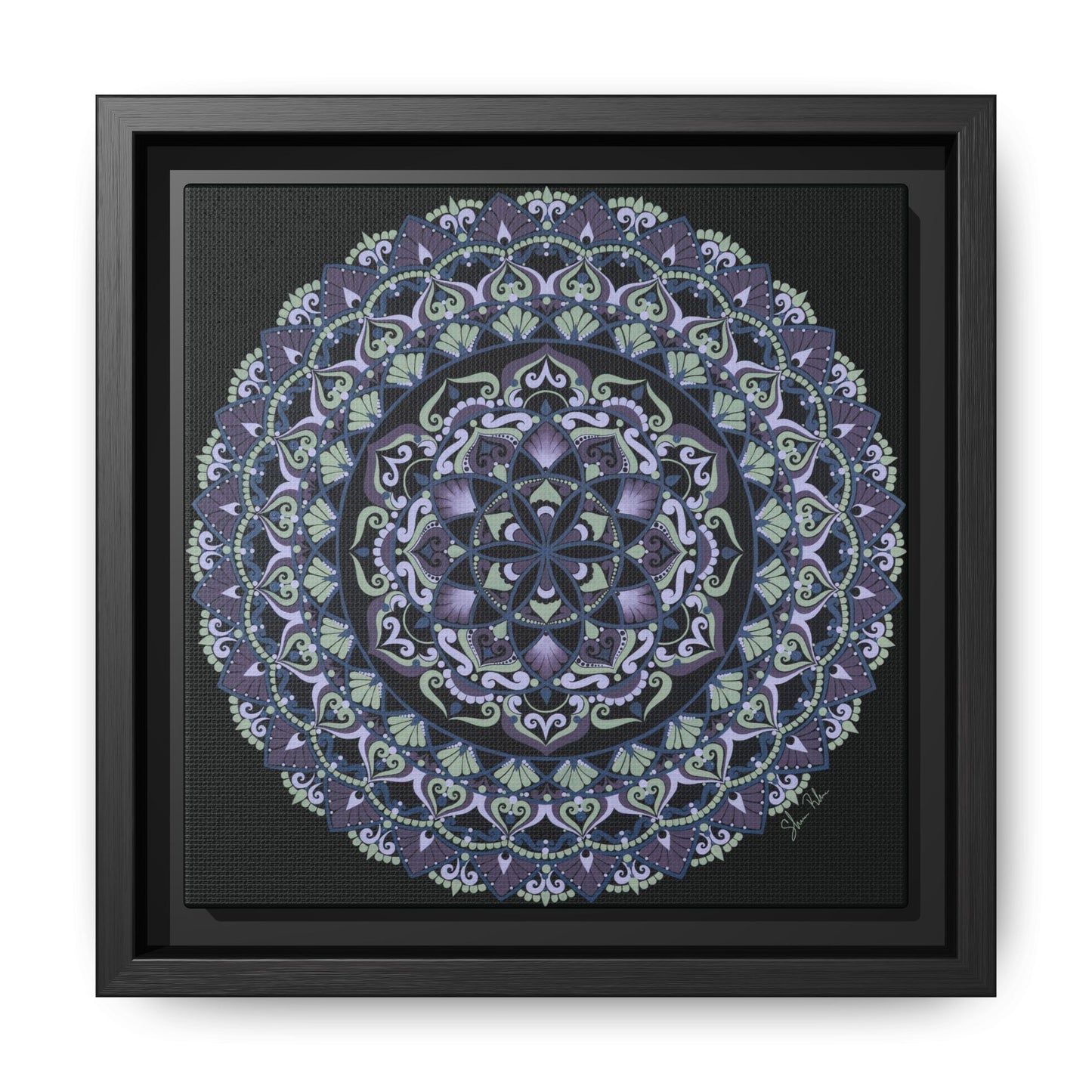 Framed "Wisteria Bloom" Mandala Wall Art — Purple Floral Geometric Canvas