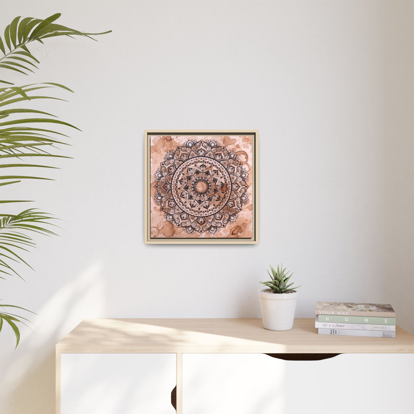 "Espresso Beans" Mandala Wall Art Canvas — Brown Watercolor Framed Print
