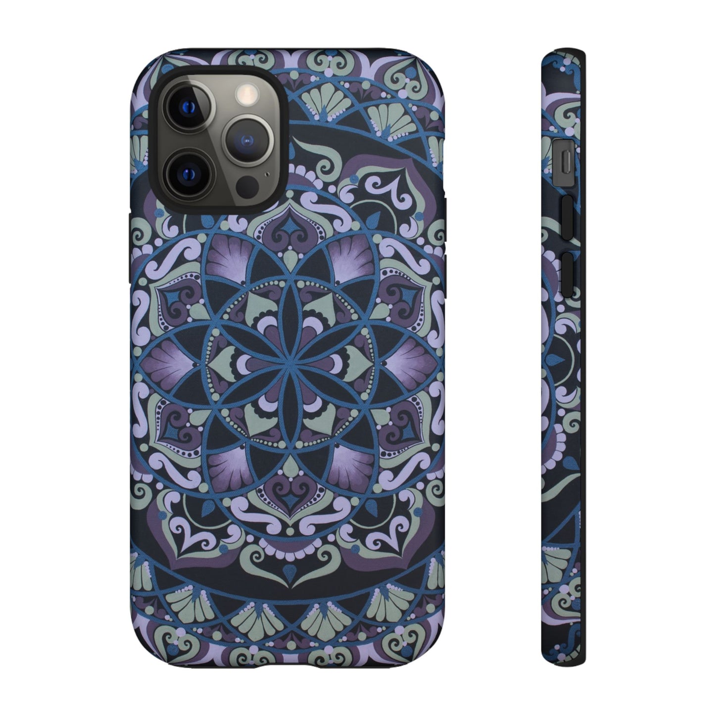 "Wisteria Bloom" Mandala Floral Tough Phone Case — Purple Blue Boho Protective Cover