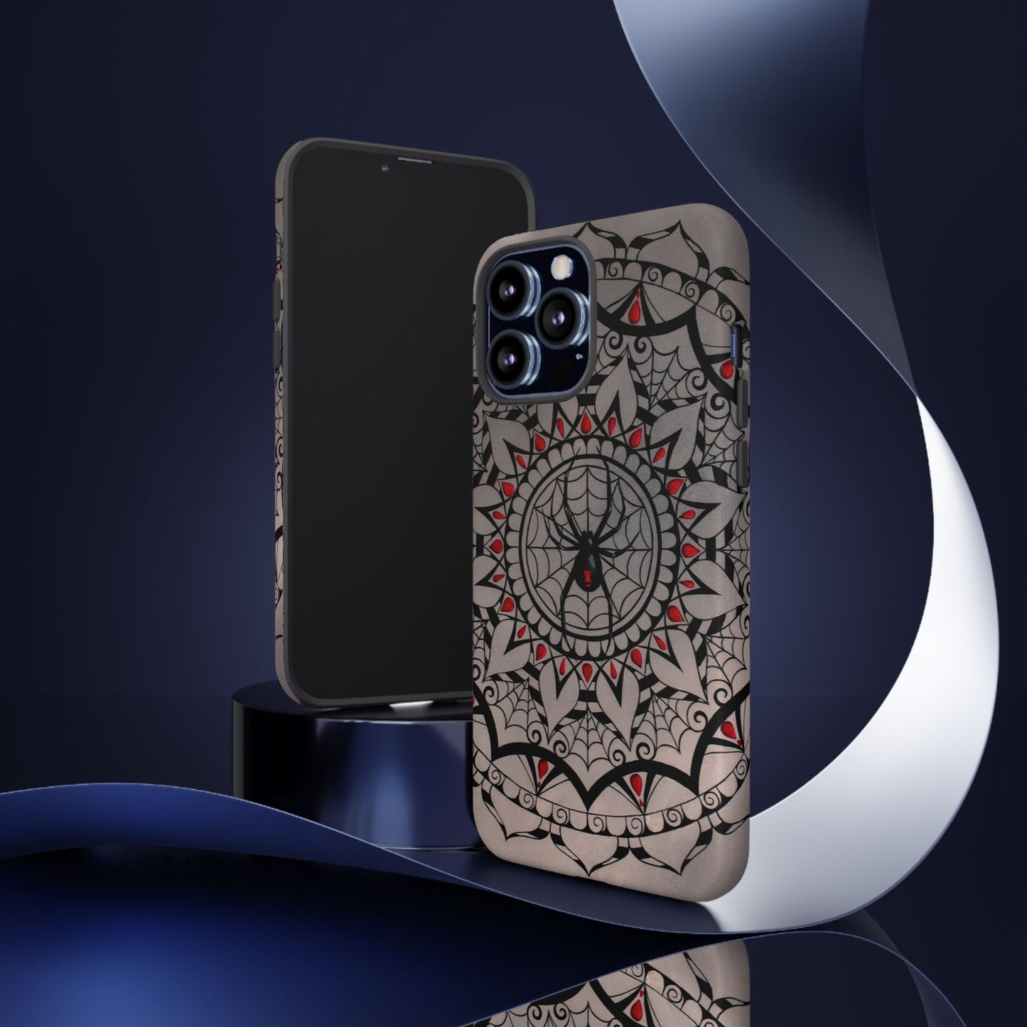 Mandala Spider Tough Phone Case - Gothic Red & Black Protective Cover