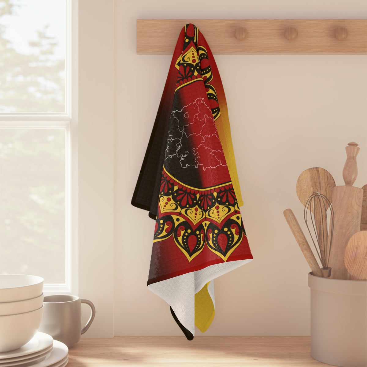 German Flag Mandala Microfiber Tea Towel – Decorative Kitchen Towel with Germany Map