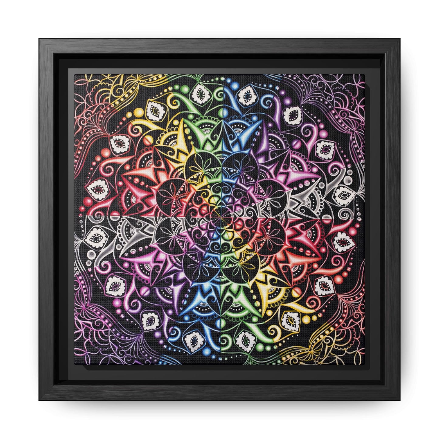 Rainbow Mandala Framed Canvas Art — Psychedelic Boho Wall Decor