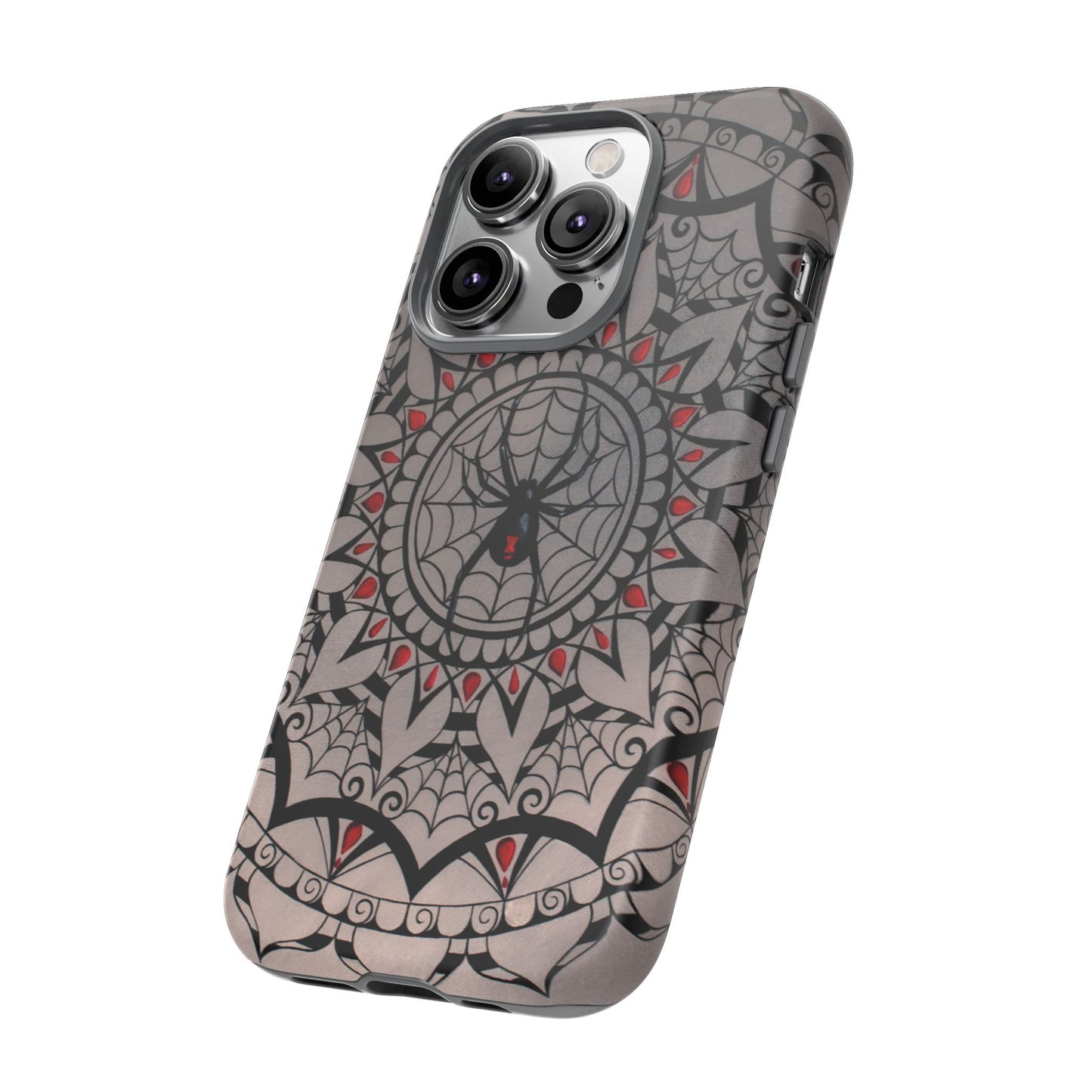 Mandala Spider Tough Phone Case - Gothic Red & Black Protective Cover