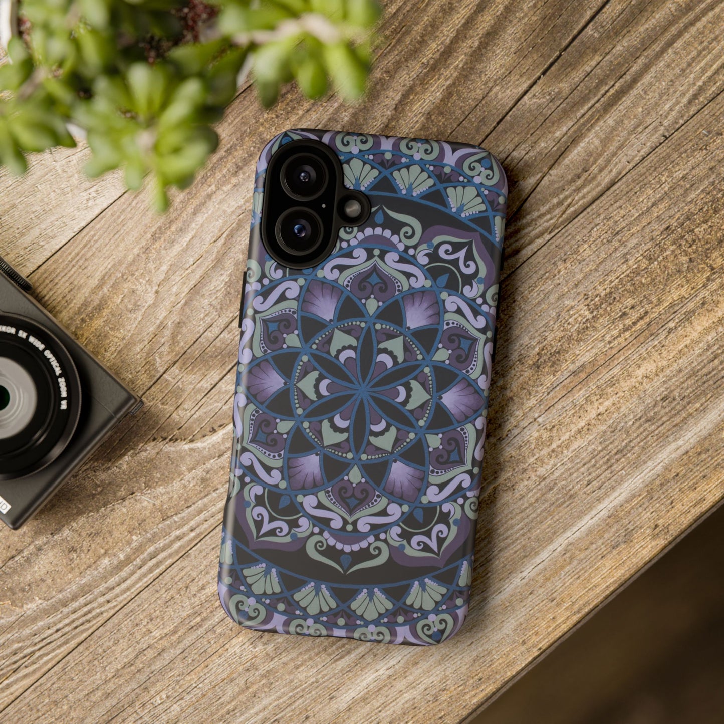 "Wisteria Bloom" Mandala Floral Tough Phone Case — Purple Blue Boho Protective Cover