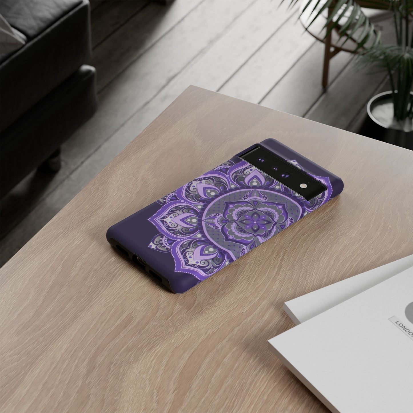 Purple Mandala Tough Phone Case — Protective Floral Boho Phone Cover