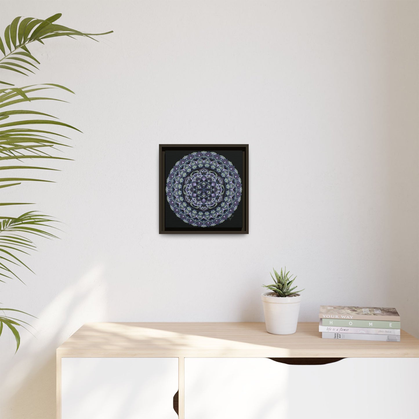 Framed "Wisteria Bloom" Mandala Wall Art — Purple Floral Geometric Canvas