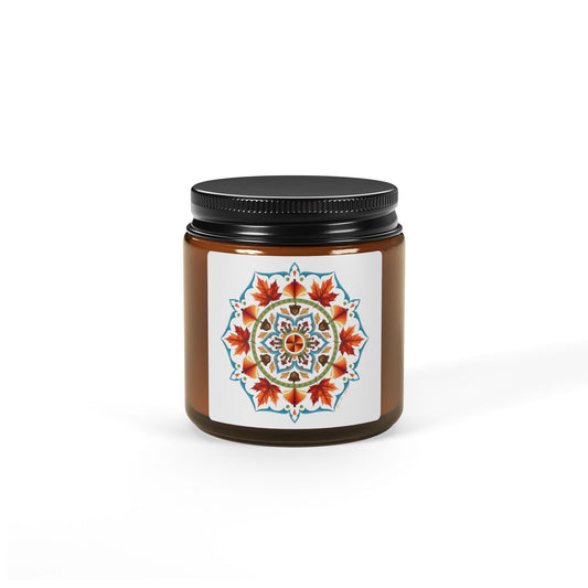 Autumn Mandala Soy Candle in Amber Jar