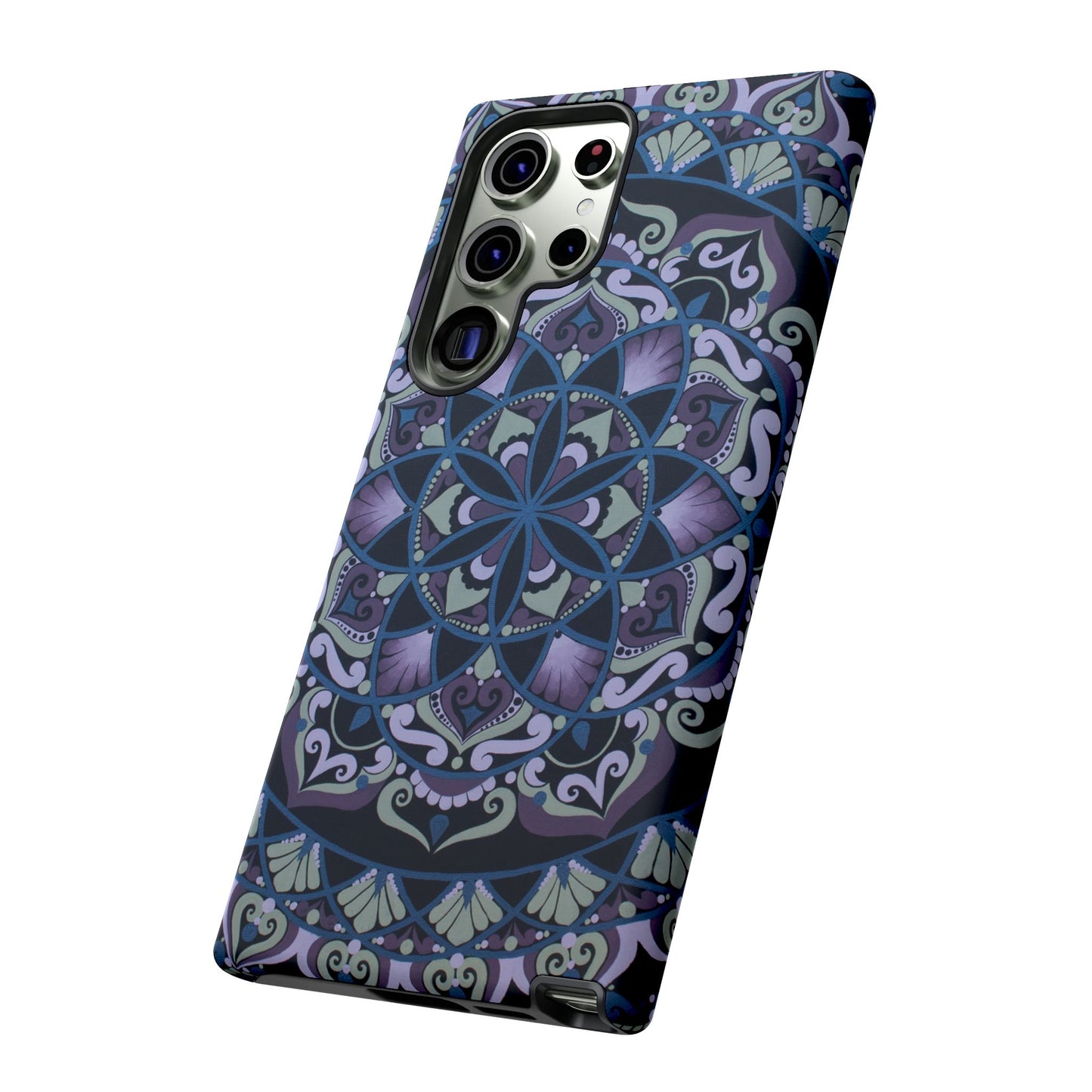"Wisteria Bloom" Mandala Floral Tough Phone Case — Purple Blue Boho Protective Cover