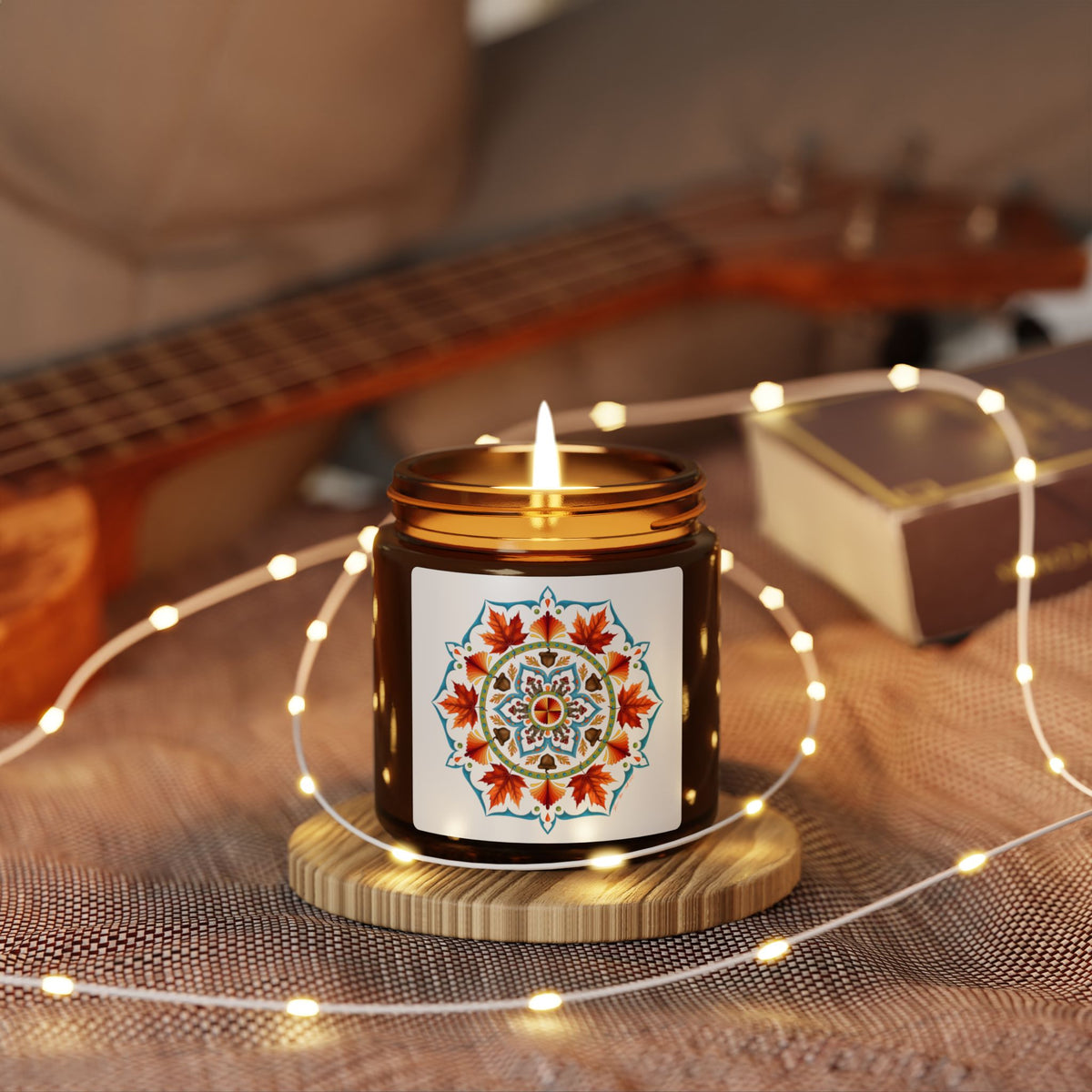 Autumn Mandala Soy Candle in Amber Jar