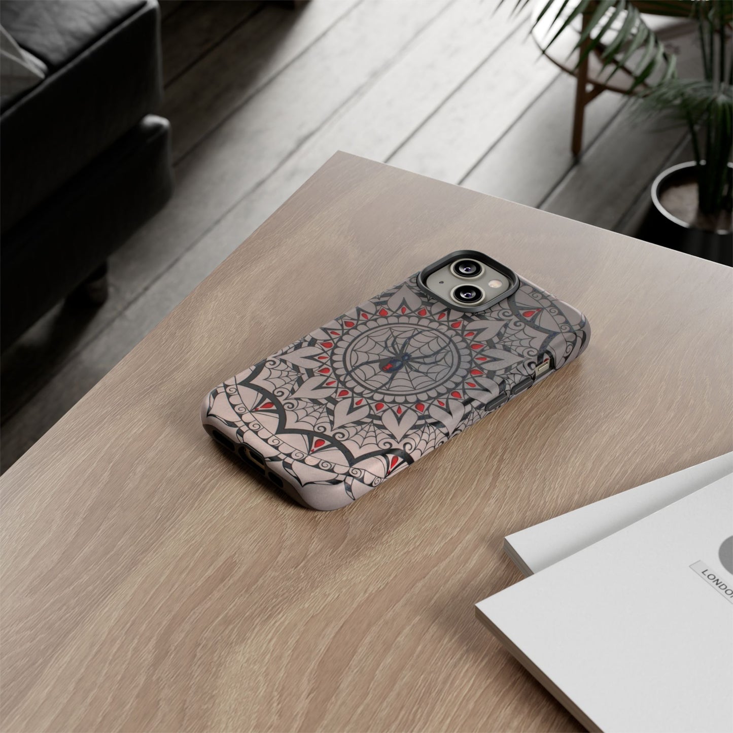 Mandala Spider Tough Phone Case - Gothic Red & Black Protective Cover