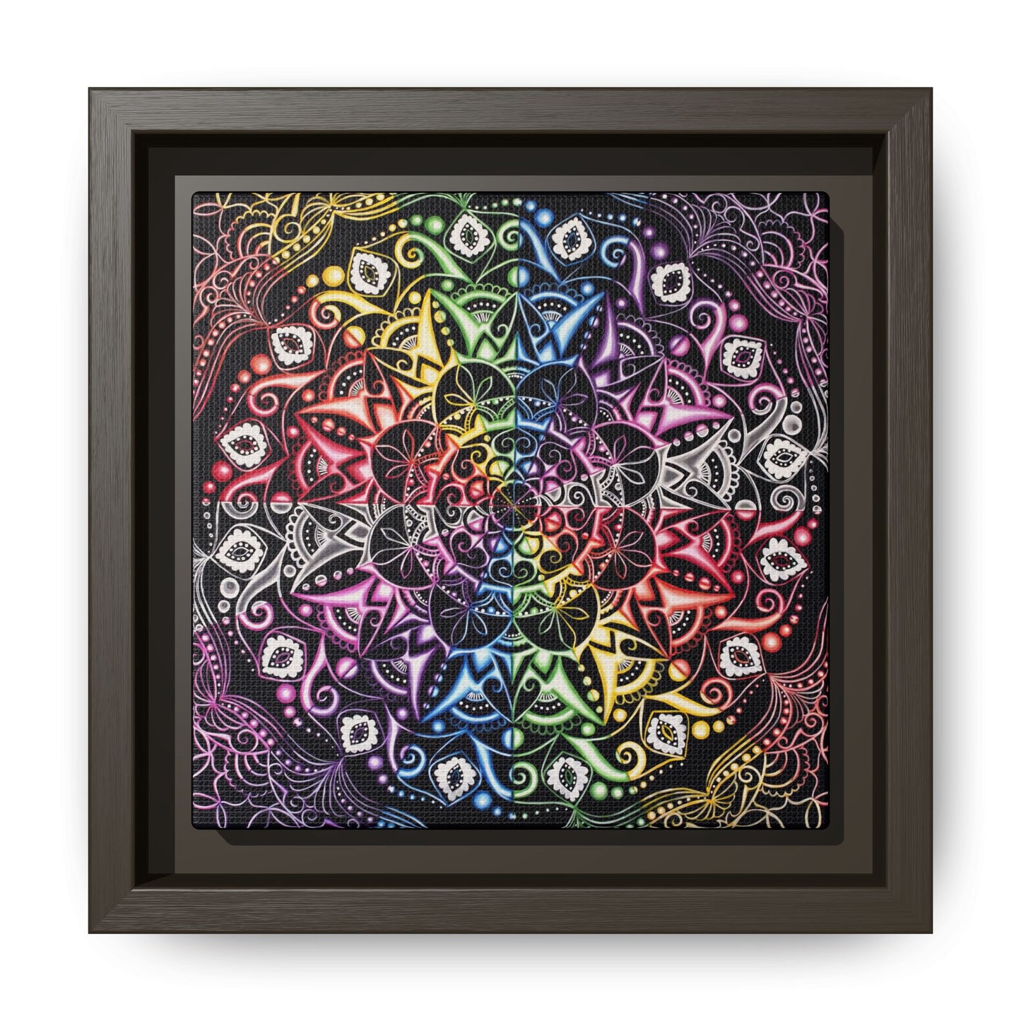 Rainbow Mandala Framed Canvas Art — Psychedelic Boho Wall Decor