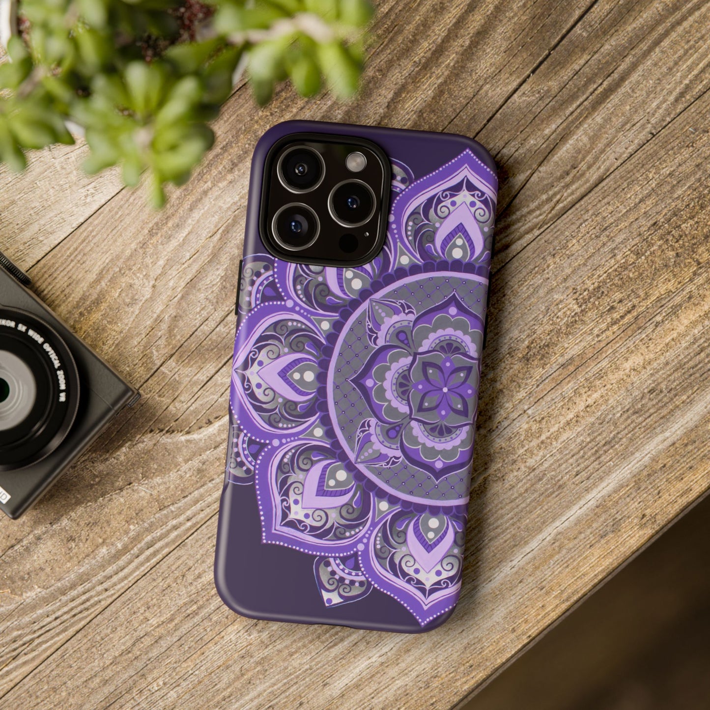 Purple Mandala Tough Phone Case — Protective Floral Boho Phone Cover