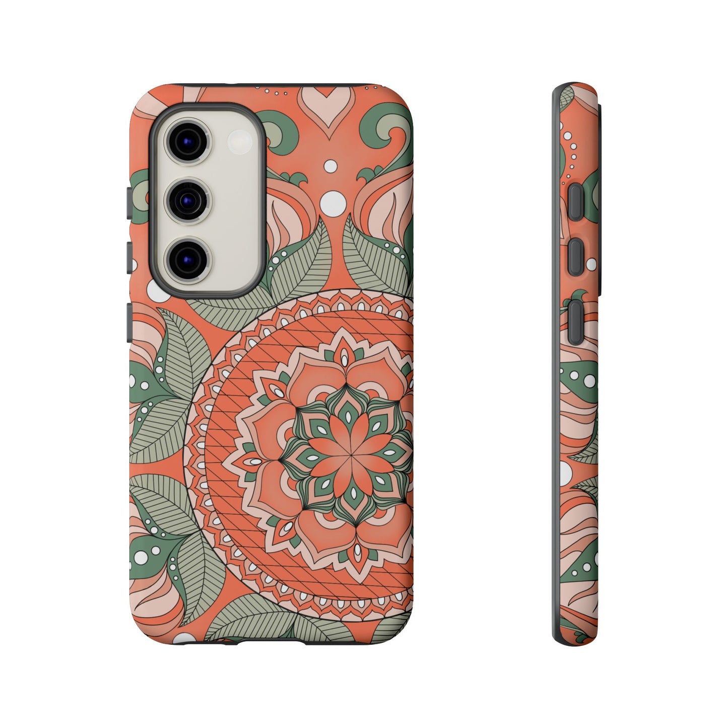 "Persimmon" Mandala Floral Phone Case — Boho Coral Green Protective Cover