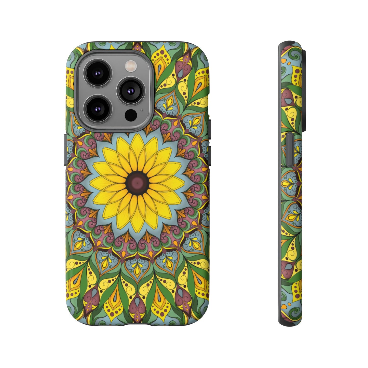 "Black Eyed Susan" Mandala Phone Case — Floral Boho Tough Case