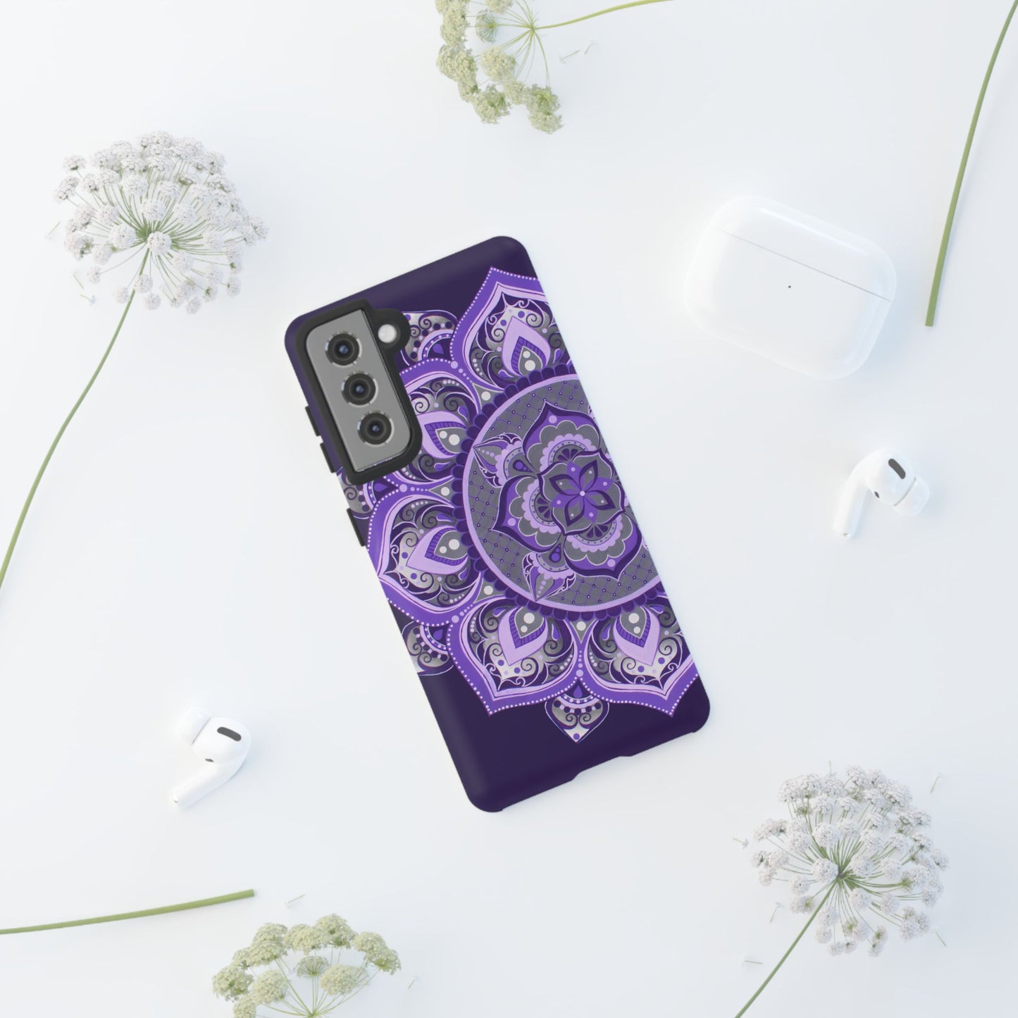 Purple Mandala Tough Phone Case — Protective Floral Boho Phone Cover