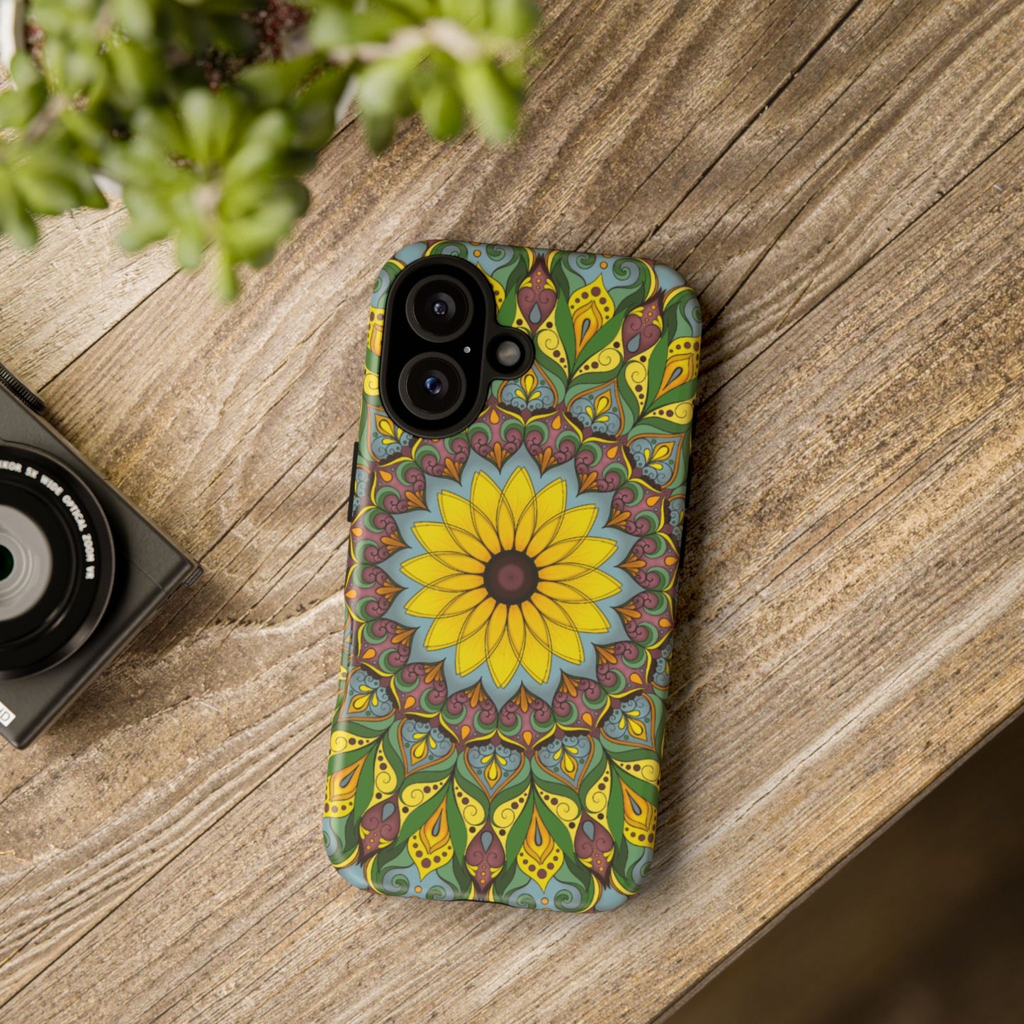 "Black Eyed Susan" Mandala Phone Case — Floral Boho Tough Case