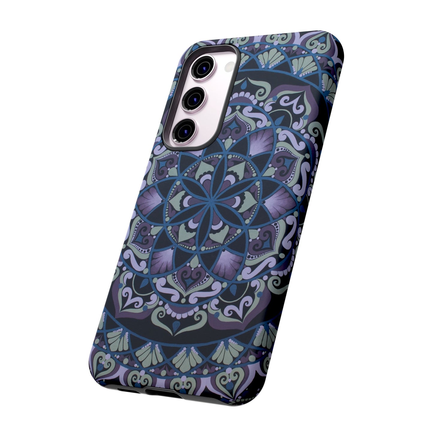 "Wisteria Bloom" Mandala Floral Tough Phone Case — Purple Blue Boho Protective Cover