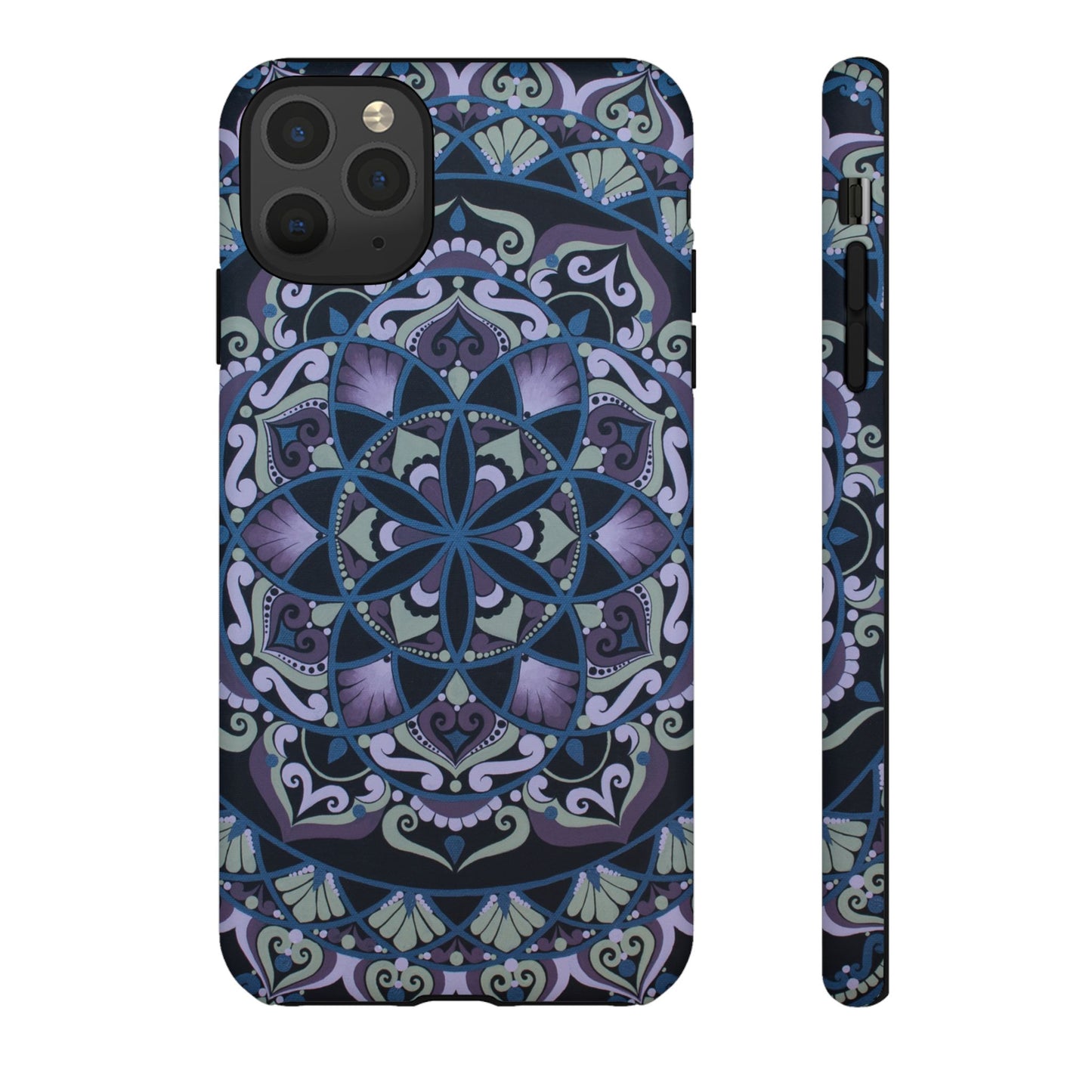 "Wisteria Bloom" Mandala Floral Tough Phone Case — Purple Blue Boho Protective Cover