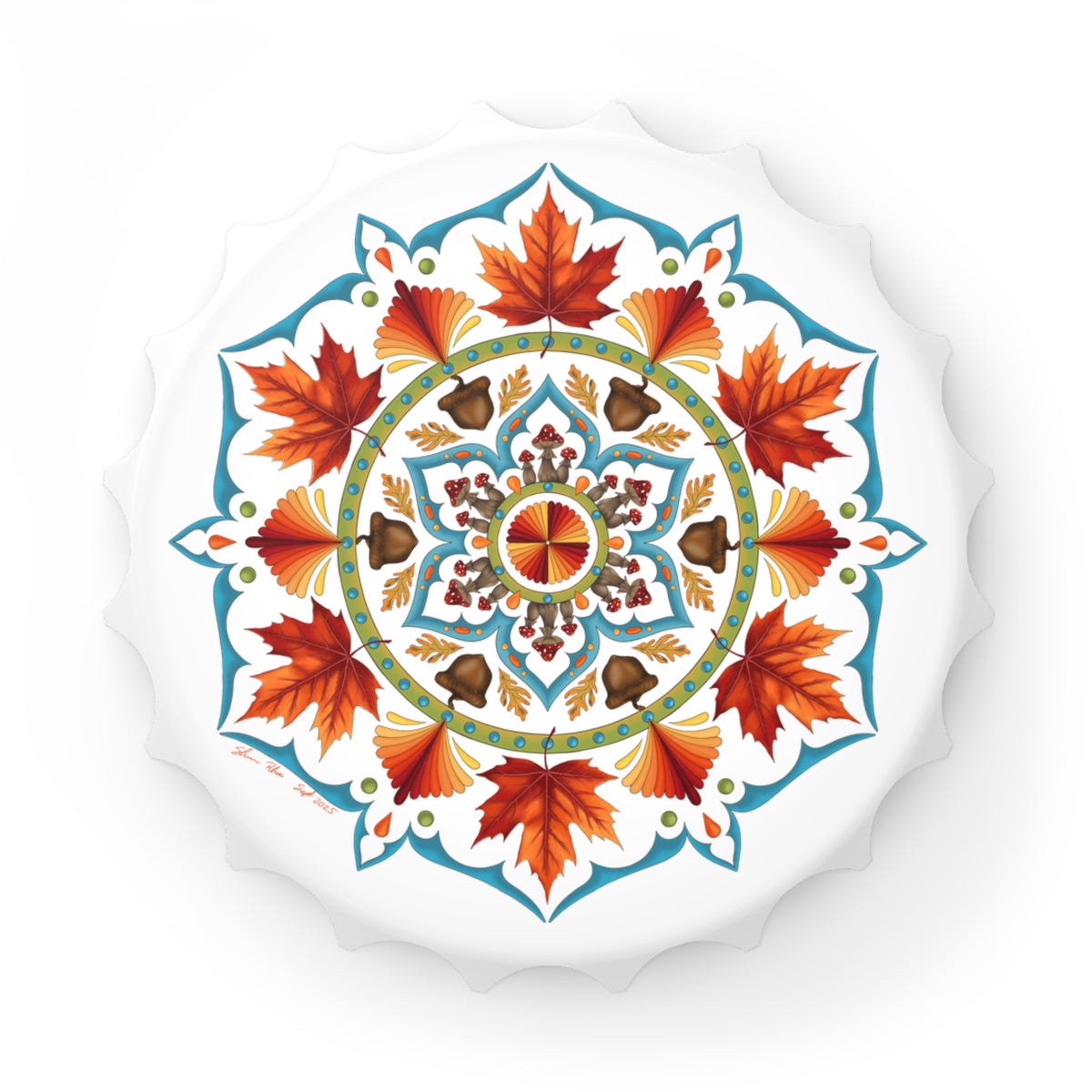 Autumn Mandala Bottle Opener — Fall Leaves Decorative Magnetic Cap Opener | Cozy Seasonal Gift