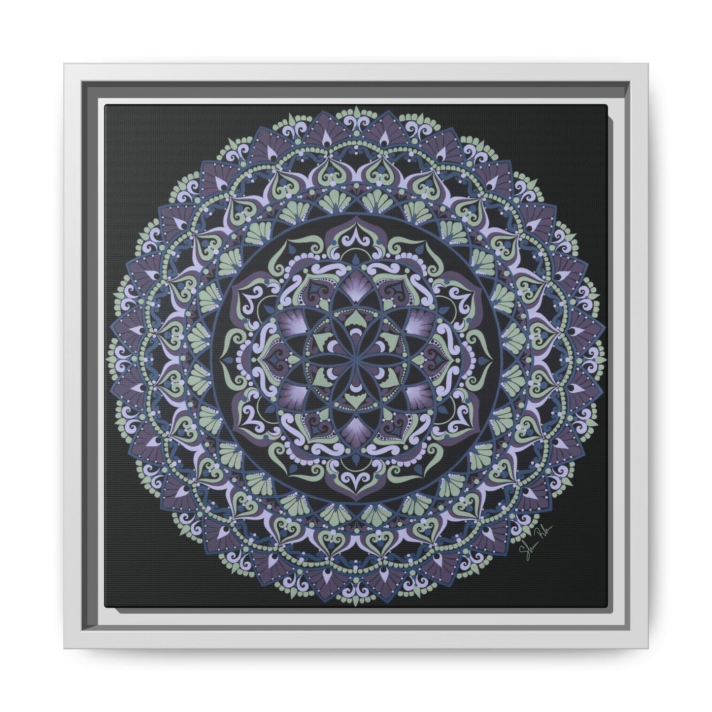 Framed "Wisteria Bloom" Mandala Wall Art — Purple Floral Geometric Canvas