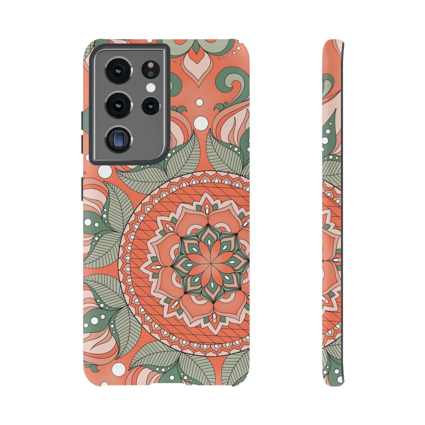 "Persimmon" Mandala Floral Phone Case — Boho Coral Green Protective Cover