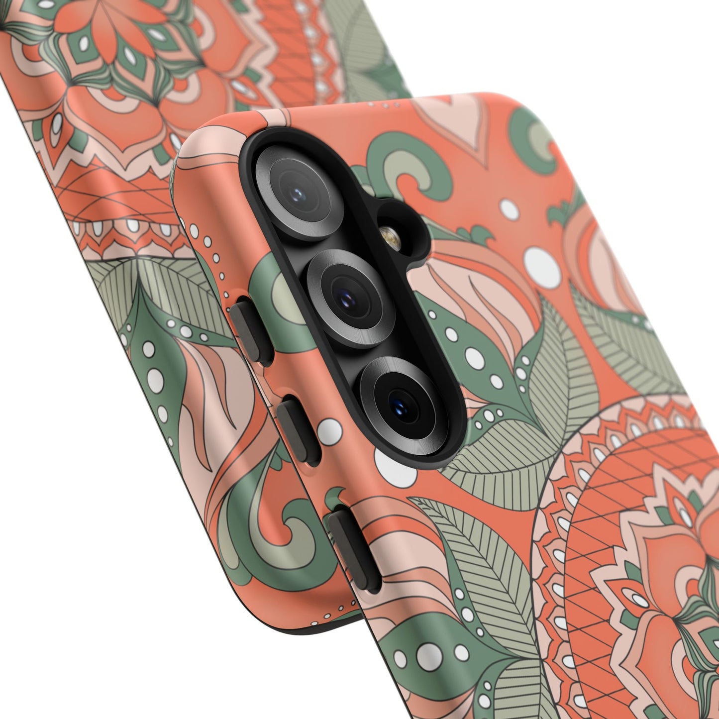 "Persimmon" Mandala Floral Phone Case — Boho Coral Green Protective Cover