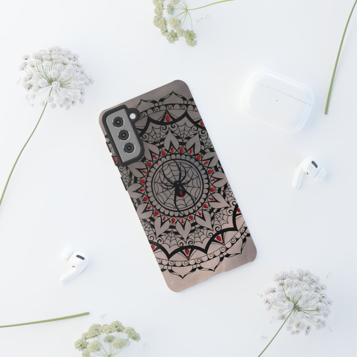 Mandala Spider Tough Phone Case - Gothic Red & Black Protective Cover