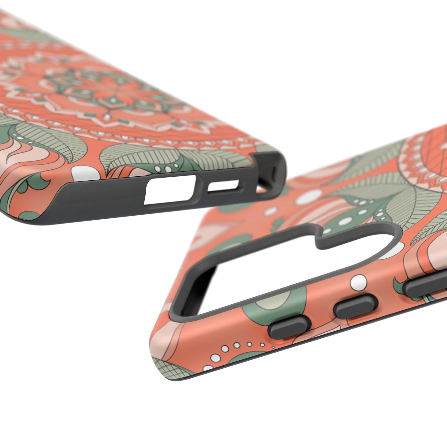 "Persimmon" Mandala Floral Phone Case — Boho Coral Green Protective Cover