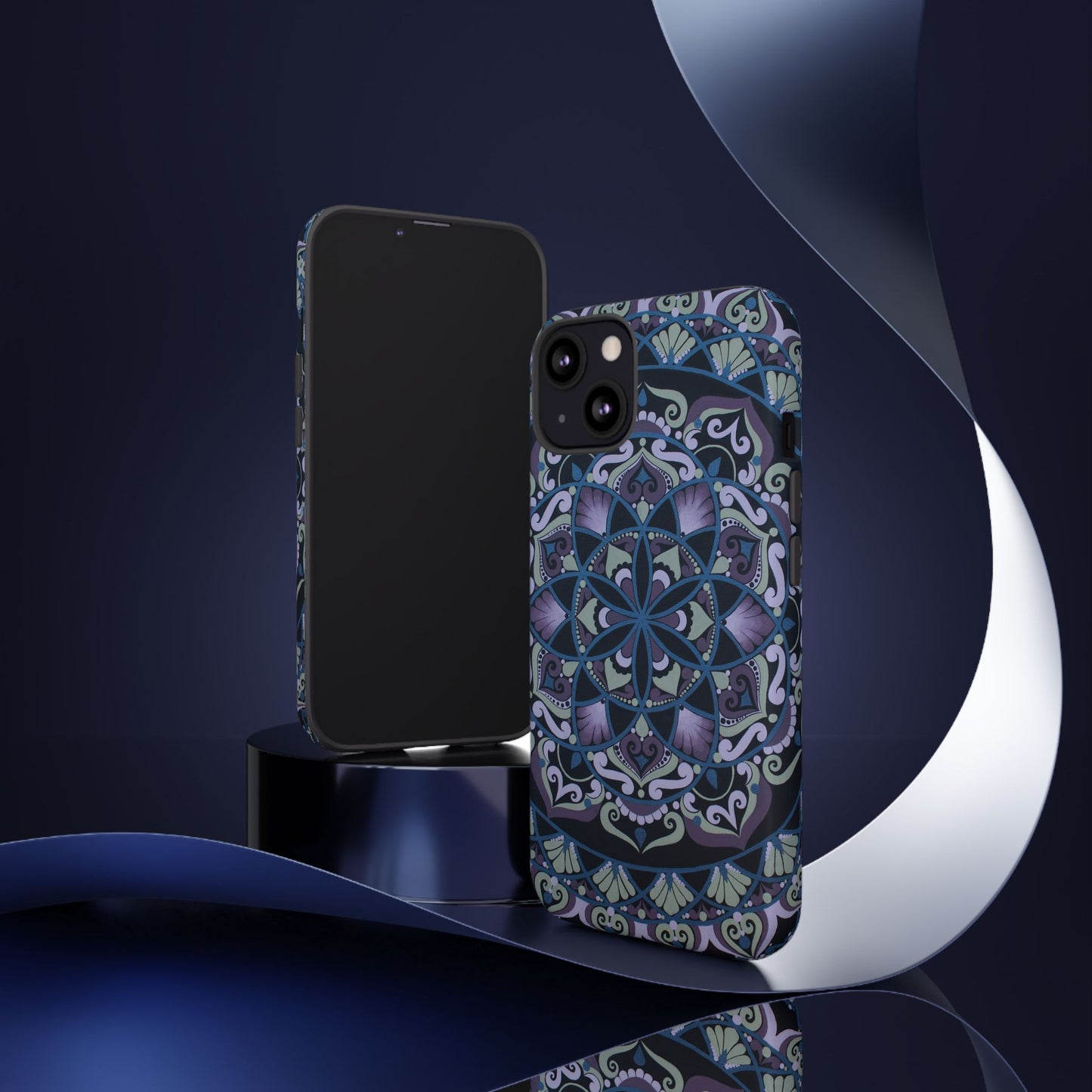 "Wisteria Bloom" Mandala Floral Tough Phone Case — Purple Blue Boho Protective Cover