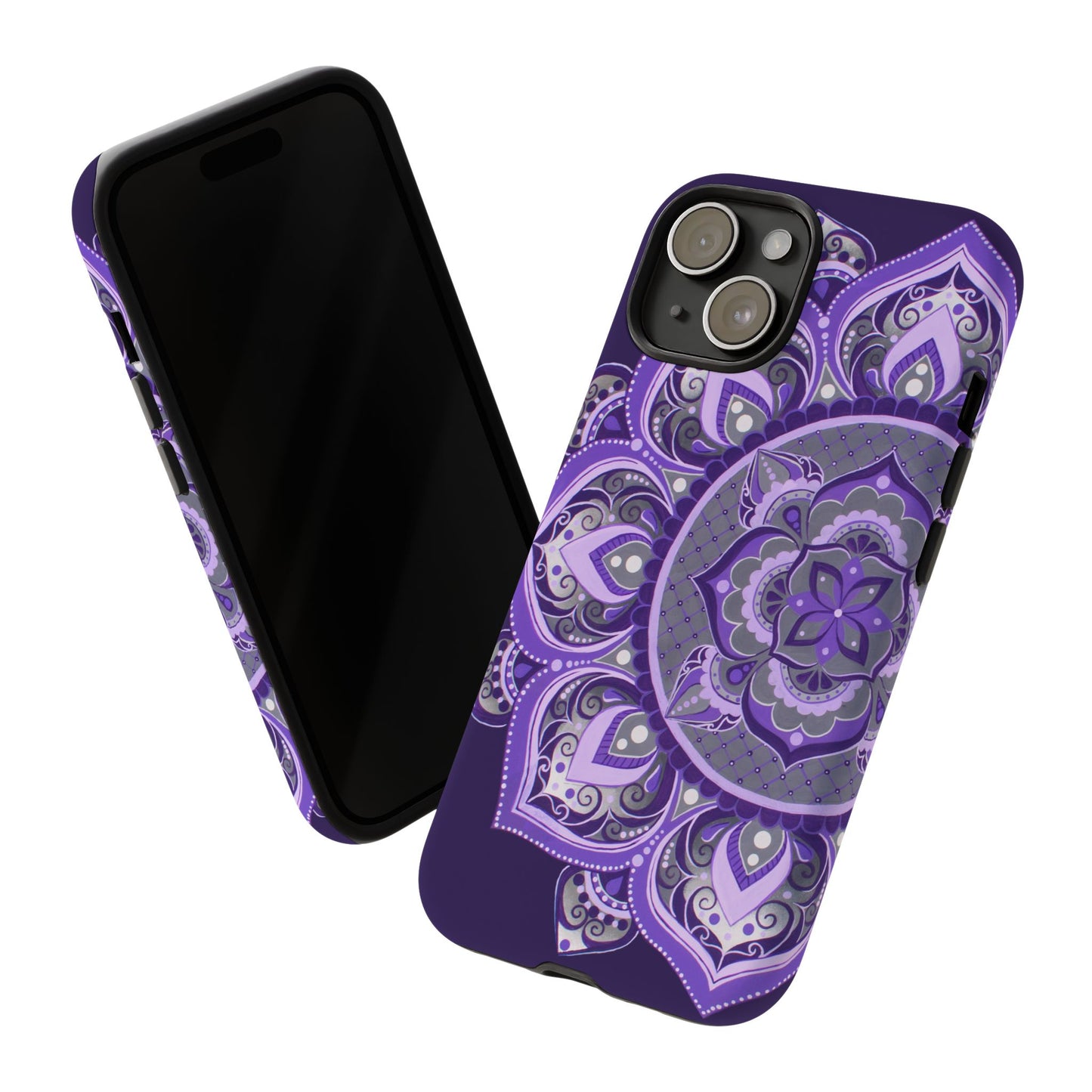Purple Mandala Tough Phone Case — Protective Floral Boho Phone Cover