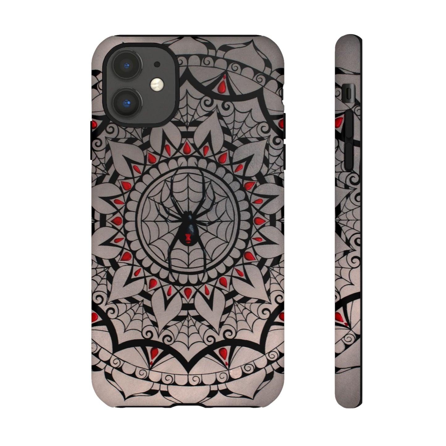 Mandala Spider Tough Phone Case - Gothic Red & Black Protective Cover
