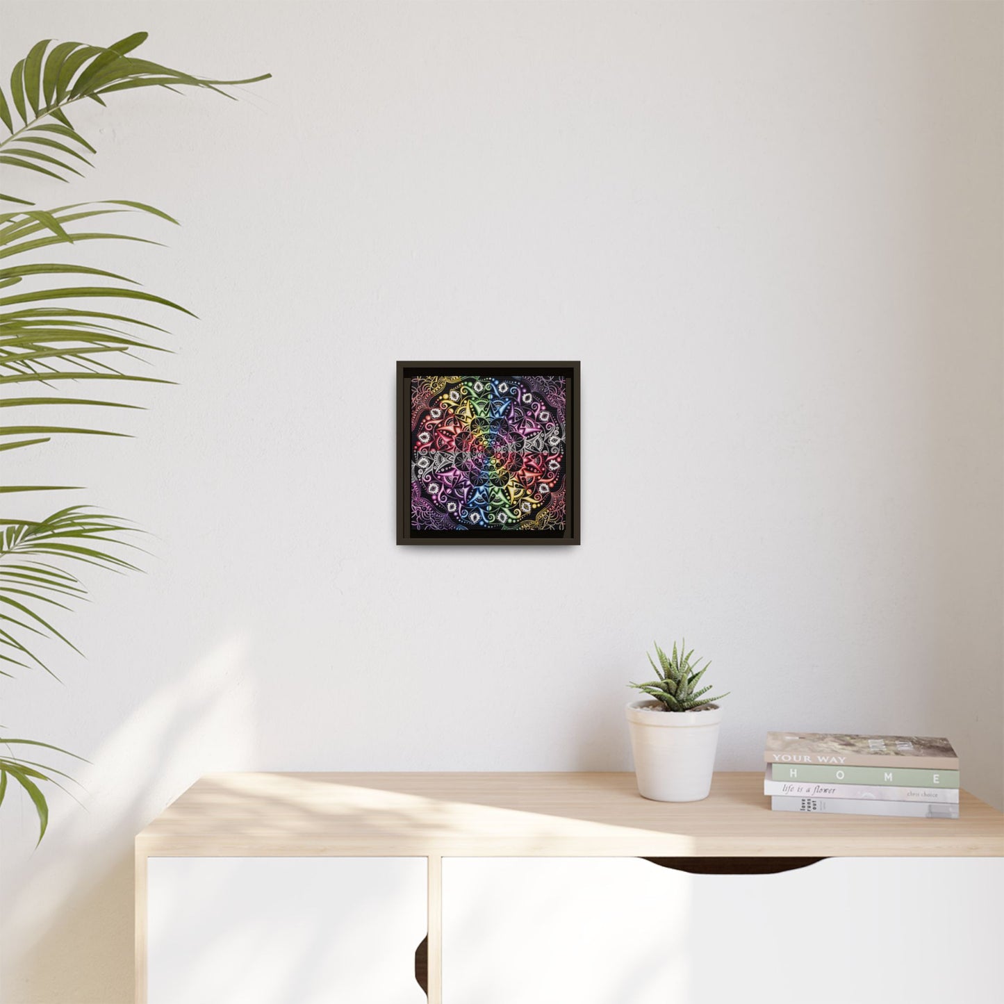 Rainbow Mandala Framed Canvas Art — Psychedelic Boho Wall Decor