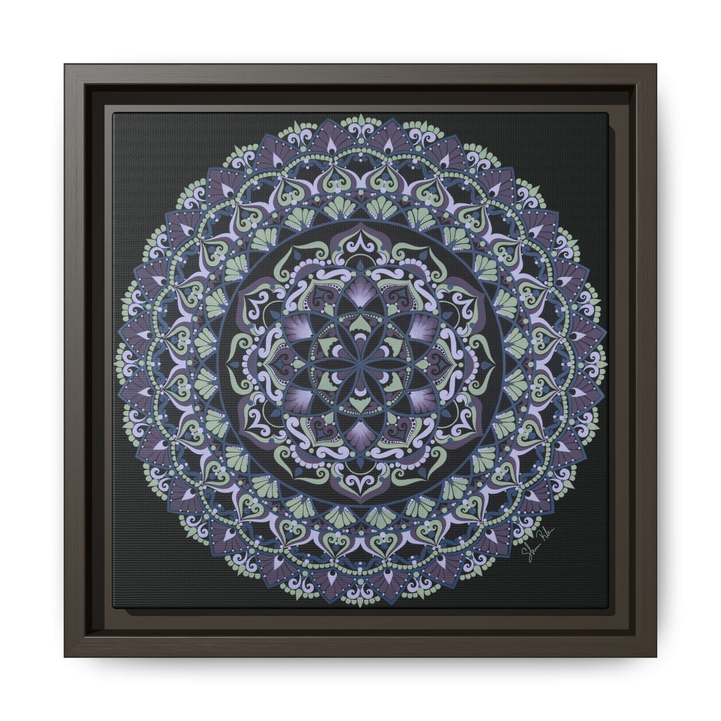 Framed "Wisteria Bloom" Mandala Wall Art — Purple Floral Geometric Canvas