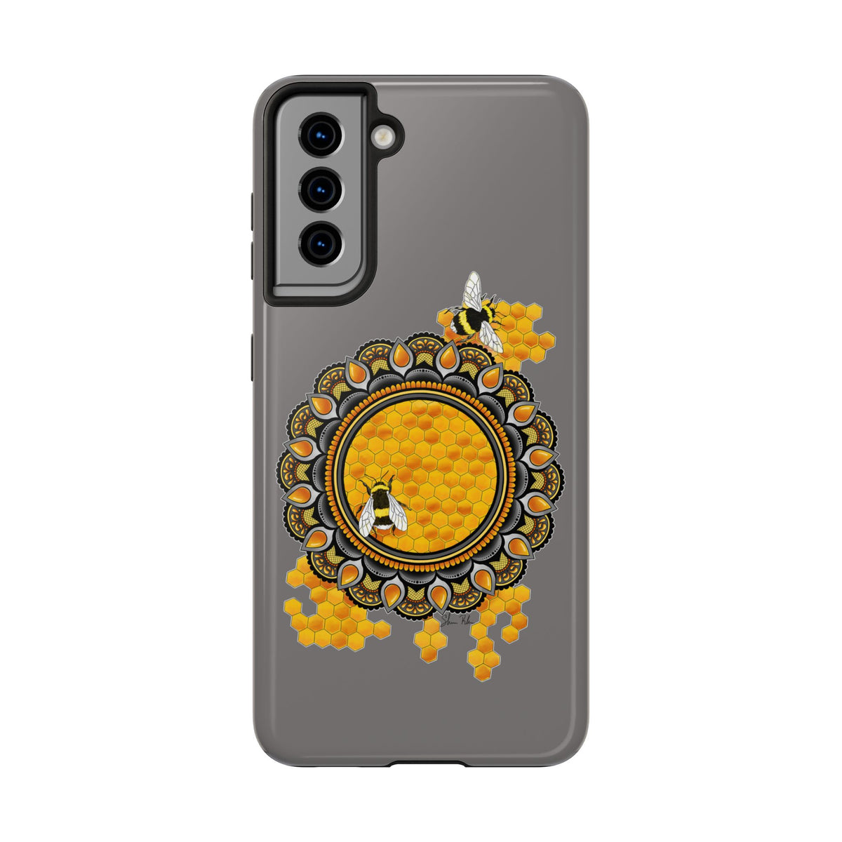 Bee Honeycomb Mandala Tough Phone Case — Artisan Honey Bees Protective Cover