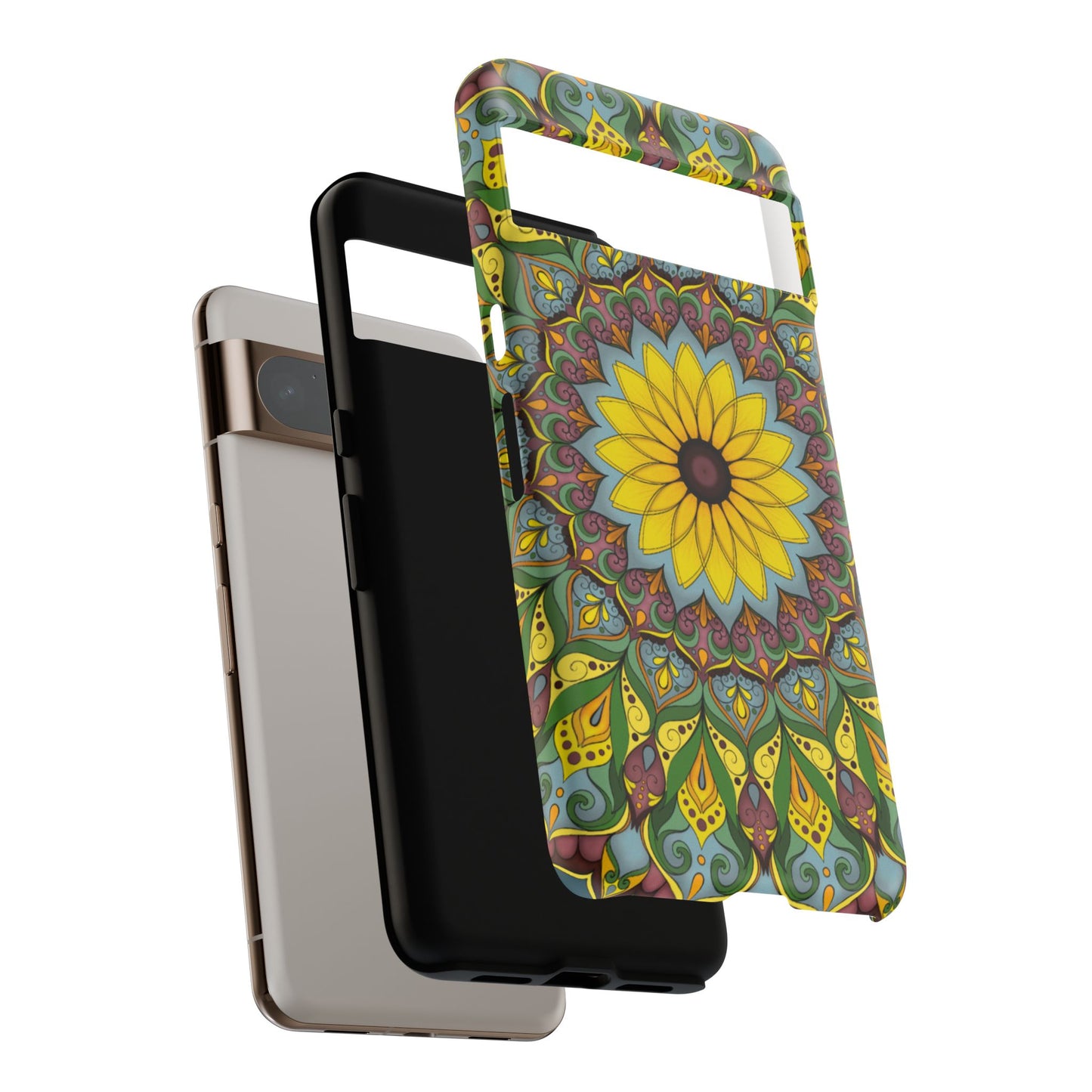 "Black Eyed Susan" Mandala Phone Case — Floral Boho Tough Case