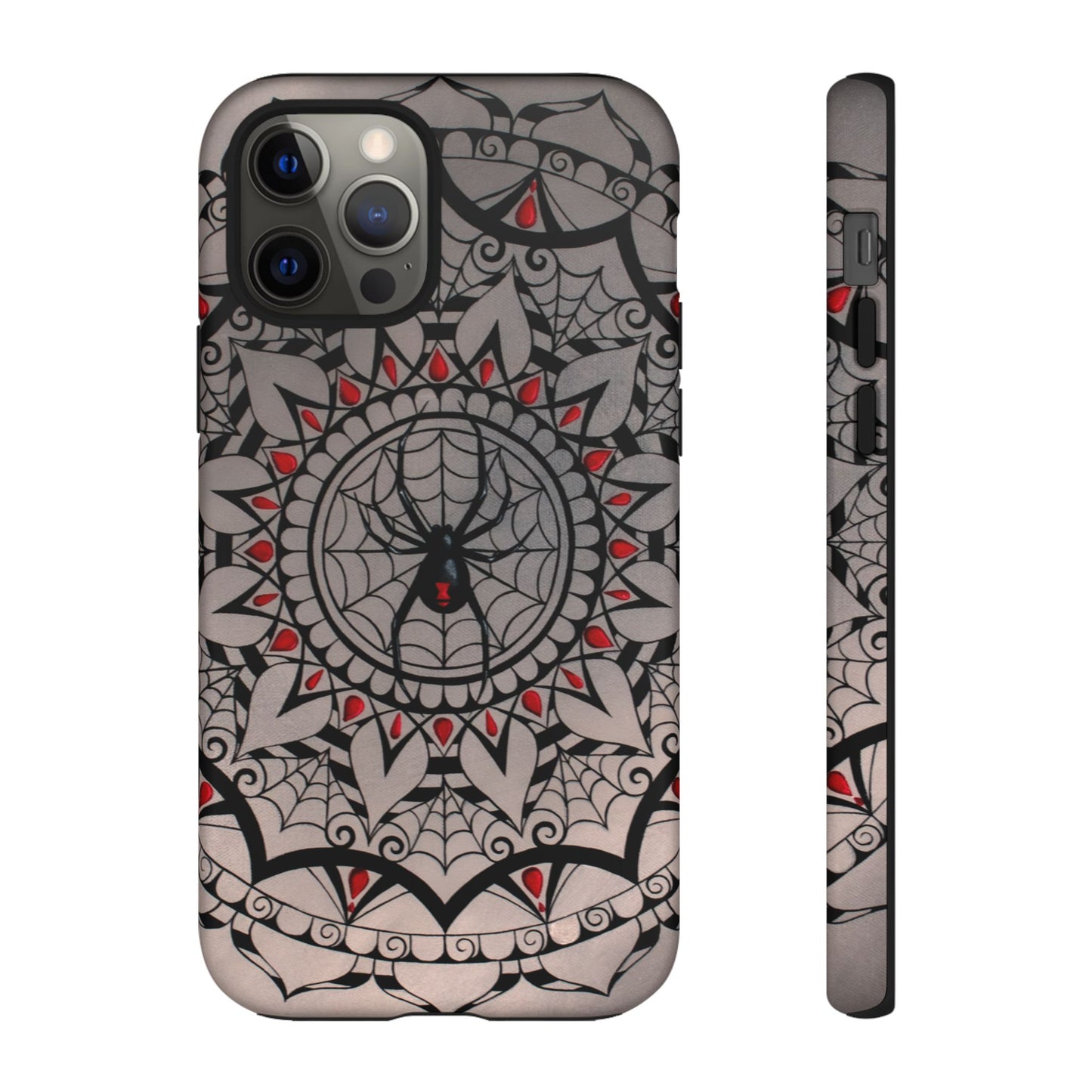 Mandala Spider Tough Phone Case - Gothic Red & Black Protective Cover