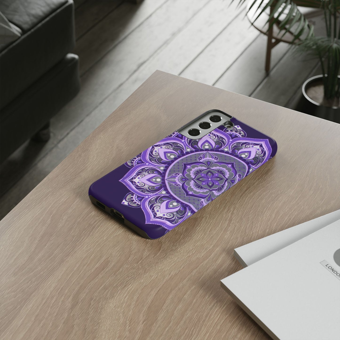 Purple Mandala Tough Phone Case — Protective Floral Boho Phone Cover