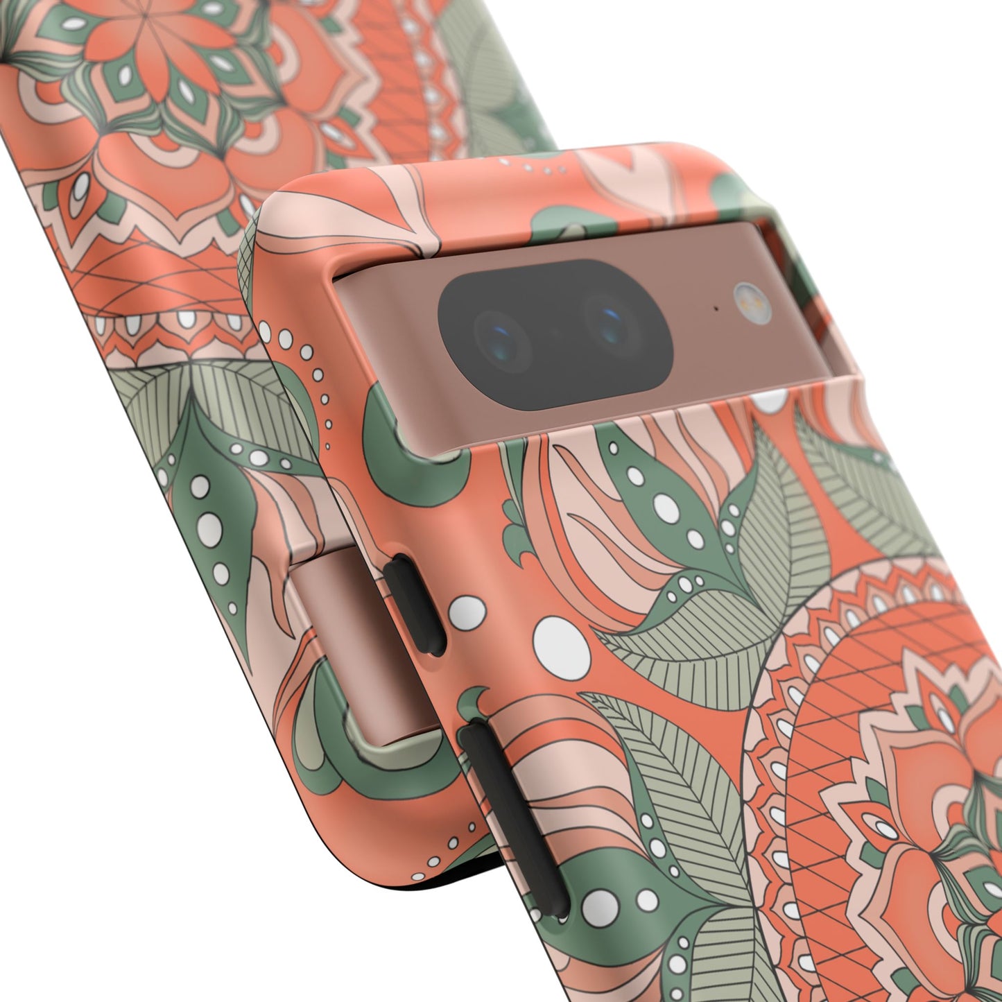 "Persimmon" Mandala Floral Phone Case — Boho Coral Green Protective Cover