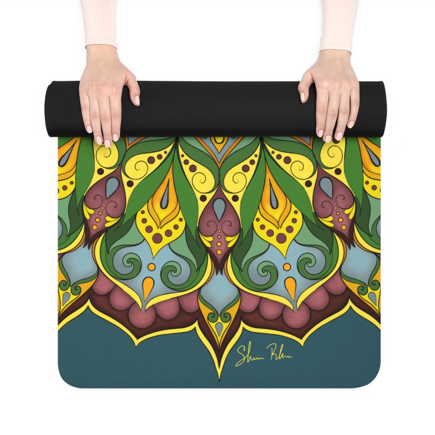 "Black Eyed Susan" Mandala Rubber Yoga Mat — Non-Slip Floral Meditation Mat