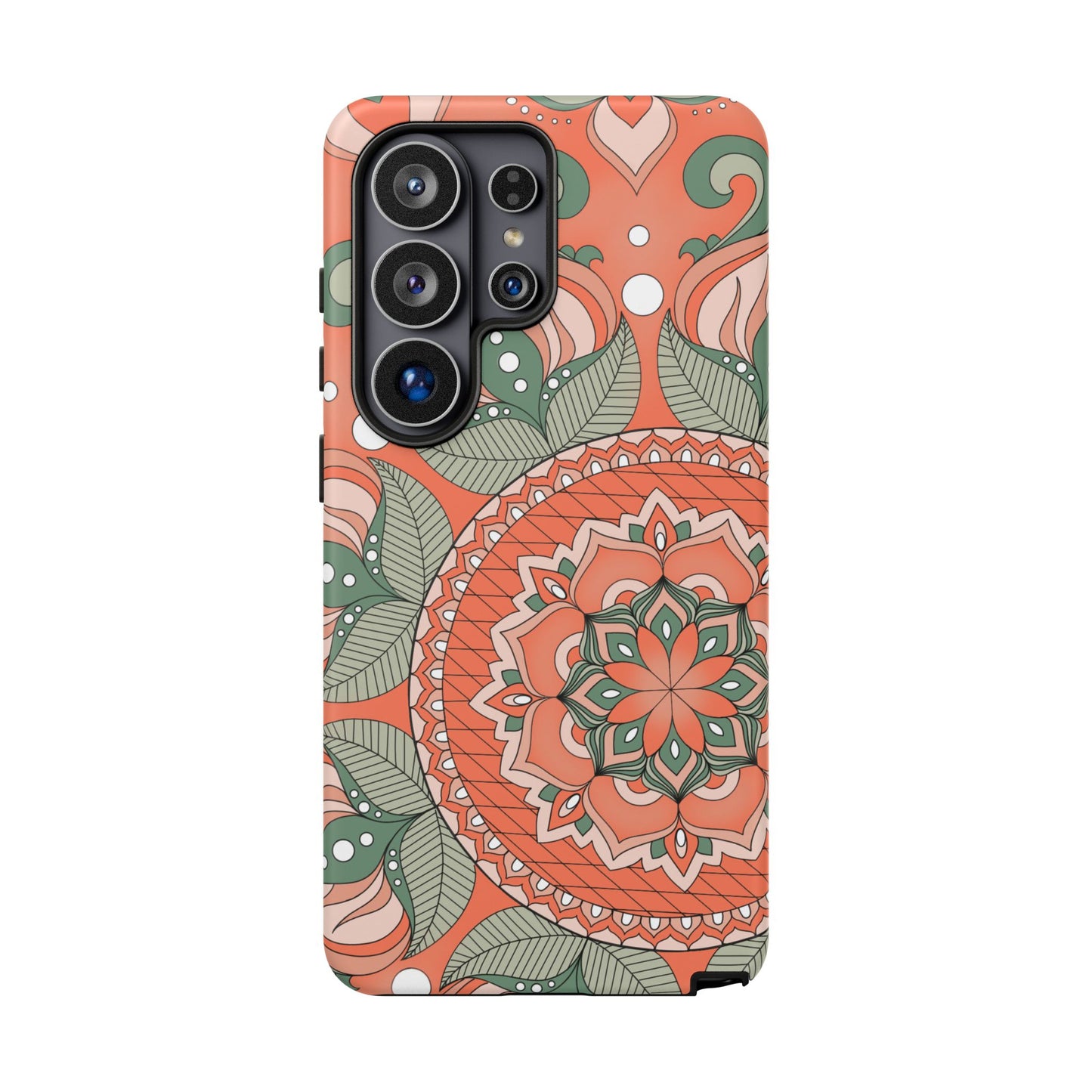 "Persimmon" Mandala Floral Phone Case — Boho Coral Green Protective Cover