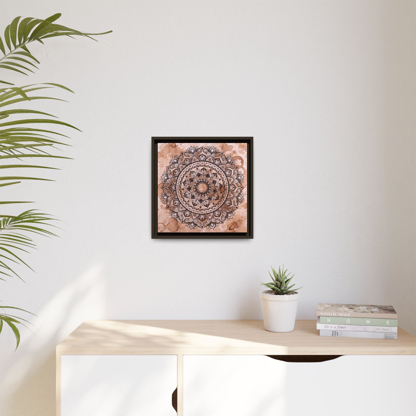 "Espresso Beans" Mandala Wall Art Canvas — Brown Watercolor Framed Print