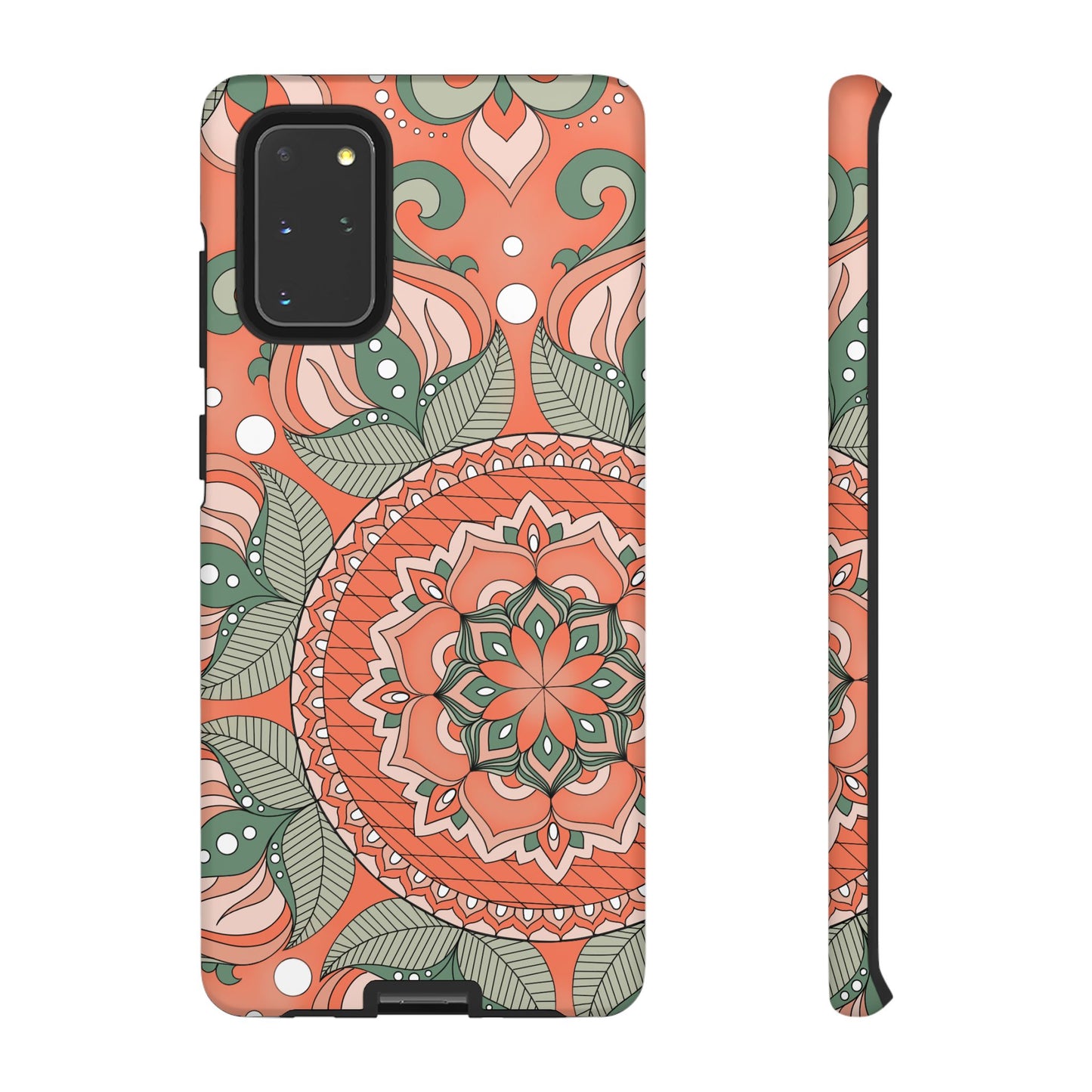 "Persimmon" Mandala Floral Phone Case — Boho Coral Green Protective Cover