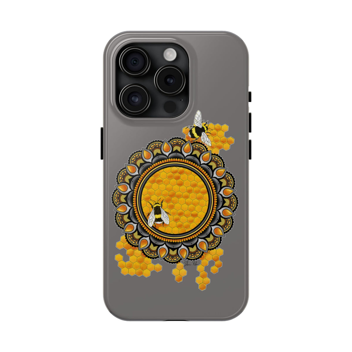 Bee Honeycomb Mandala Tough Phone Case — Artisan Honey Bees Protective Cover