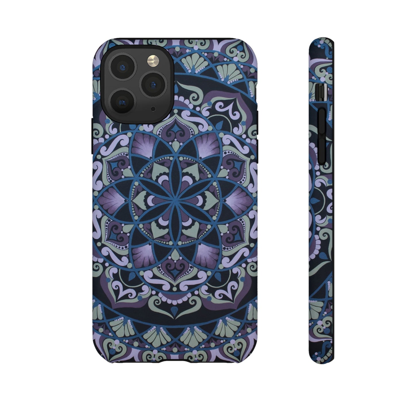 "Wisteria Bloom" Mandala Floral Tough Phone Case — Purple Blue Boho Protective Cover