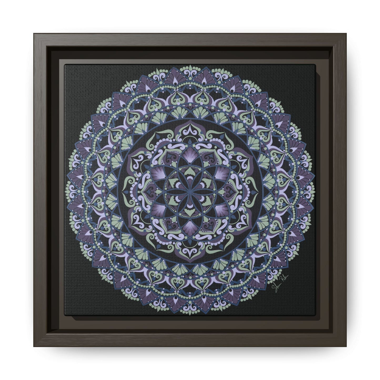 Framed "Wisteria Bloom" Mandala Wall Art — Purple Floral Geometric Canvas