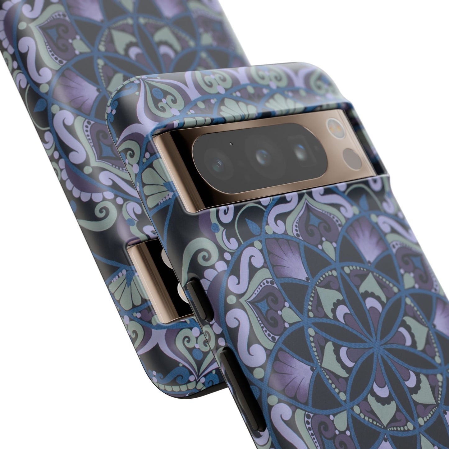 "Wisteria Bloom" Mandala Floral Tough Phone Case — Purple Blue Boho Protective Cover
