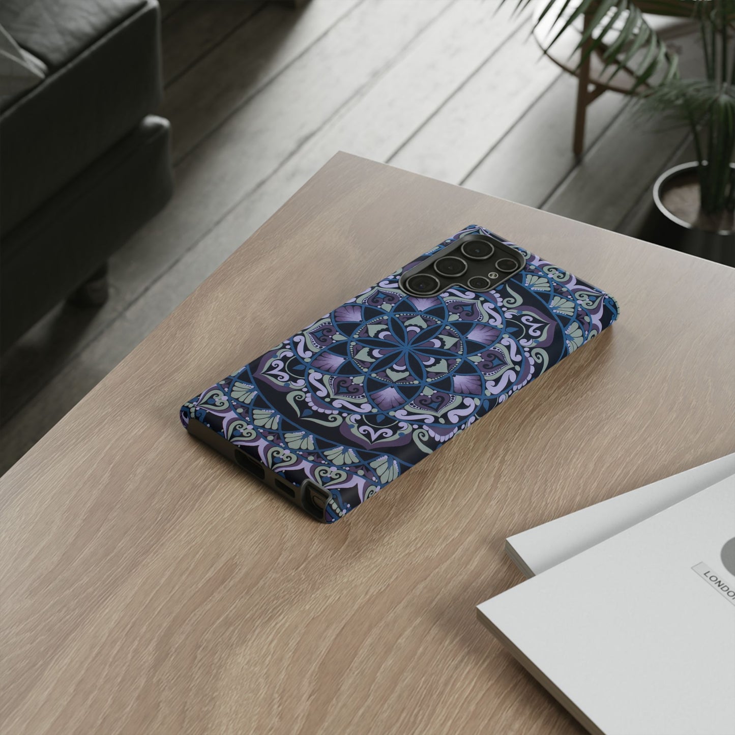 "Wisteria Bloom" Mandala Floral Tough Phone Case — Purple Blue Boho Protective Cover