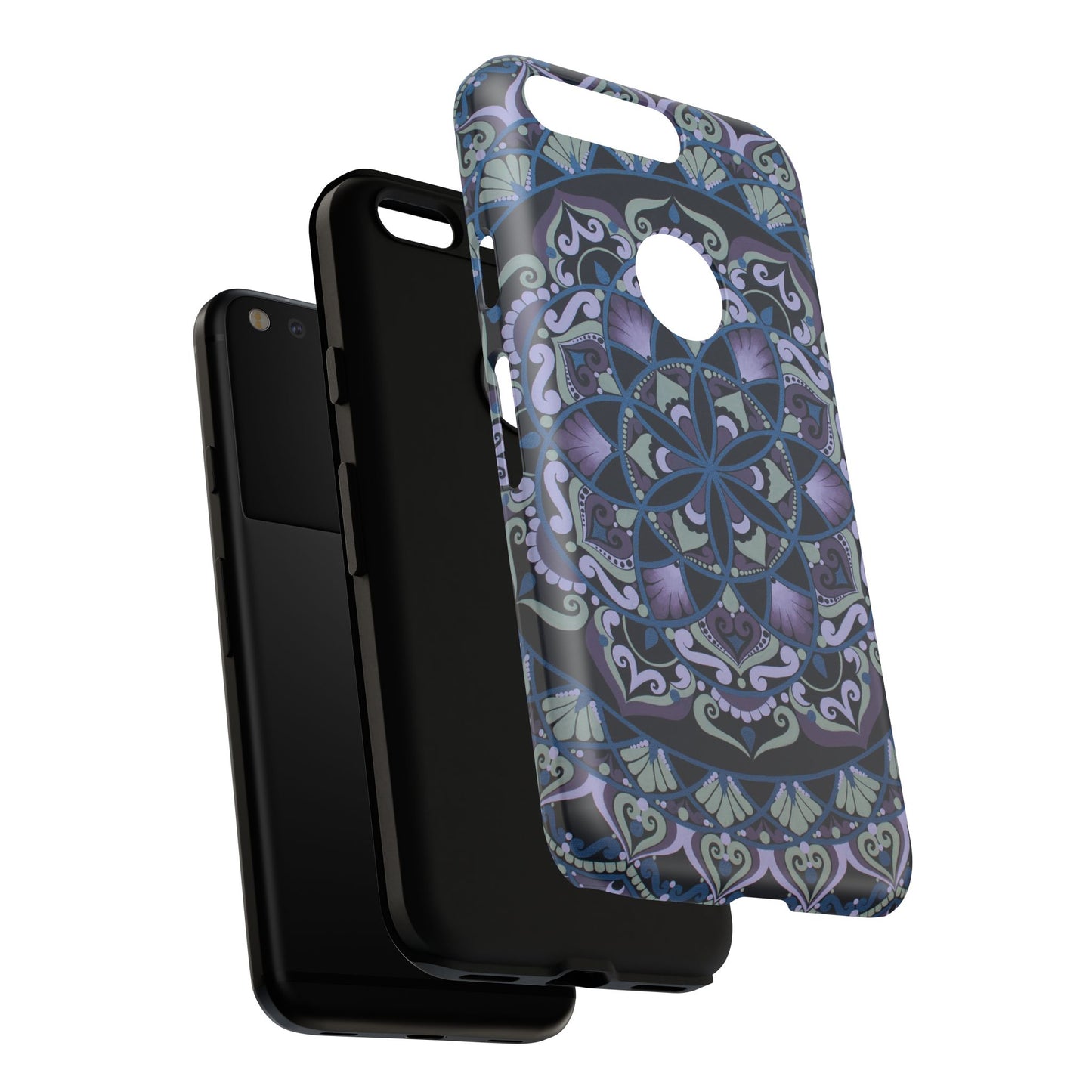 "Wisteria Bloom" Mandala Floral Tough Phone Case — Purple Blue Boho Protective Cover