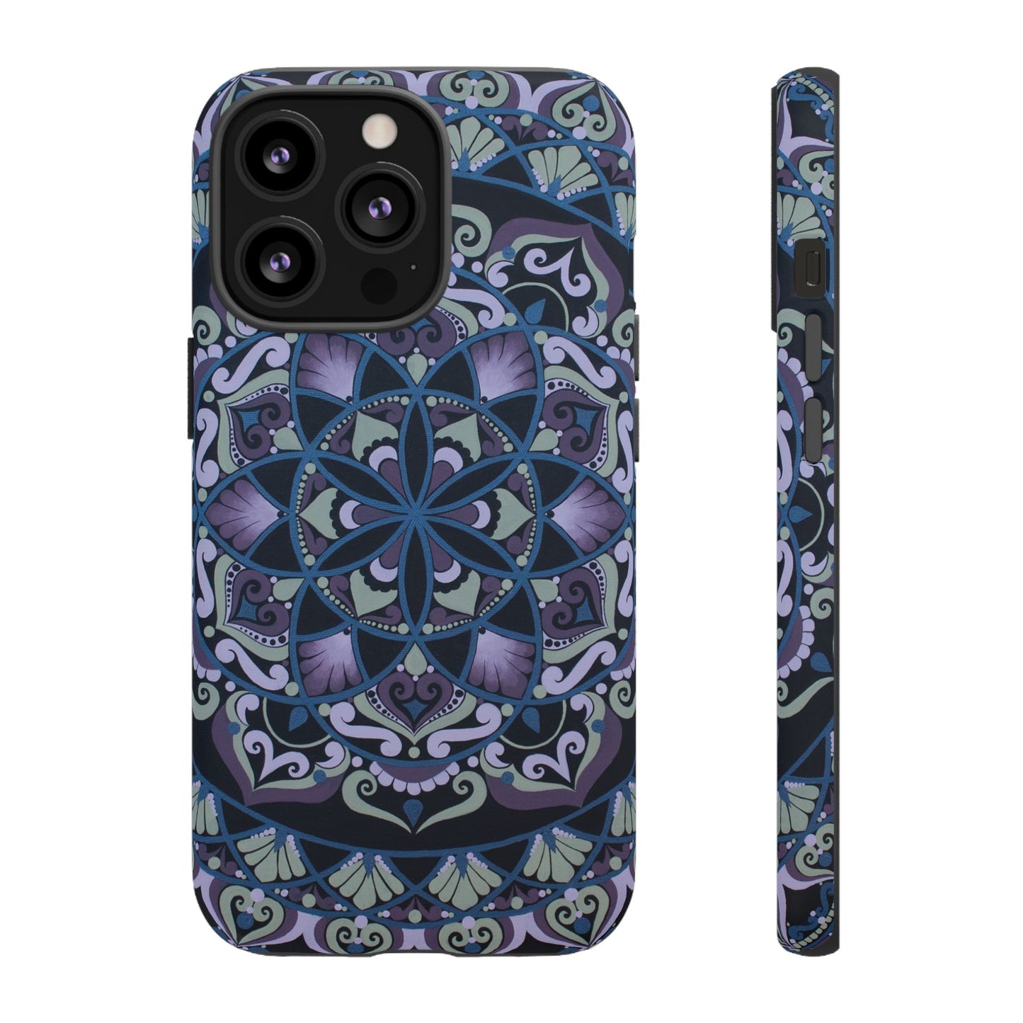 "Wisteria Bloom" Mandala Floral Tough Phone Case — Purple Blue Boho Protective Cover